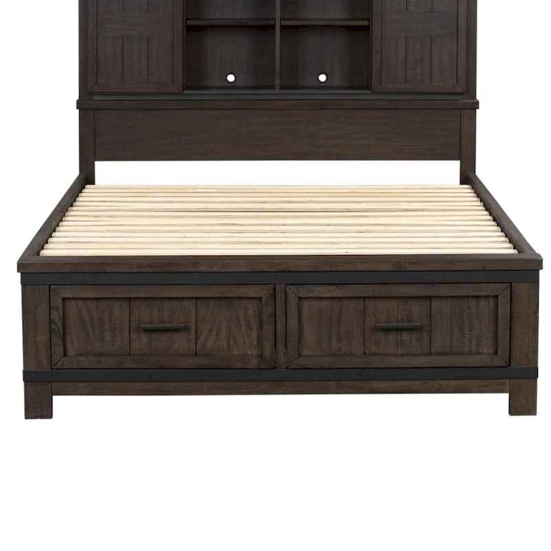 Letto matrimoniale con libreria Thornwood Hills Rock Beaten Gray con tagli a sega