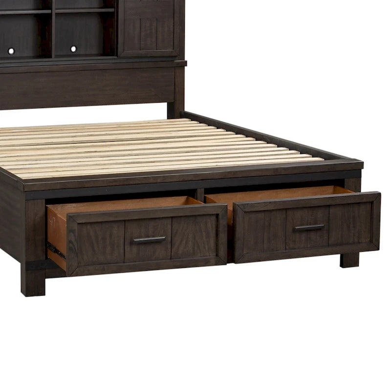 Letto matrimoniale con libreria Thornwood Hills Rock Beaten Gray con tagli a sega
