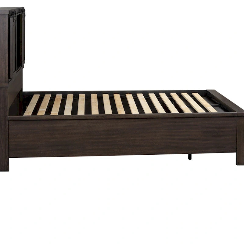 Letto matrimoniale con libreria Thornwood Hills Rock Beaten Gray con tagli a sega