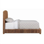 Letto California King Size in Legno Imbottito in Foglie di Banano Intrecciate a Mano, Marrone