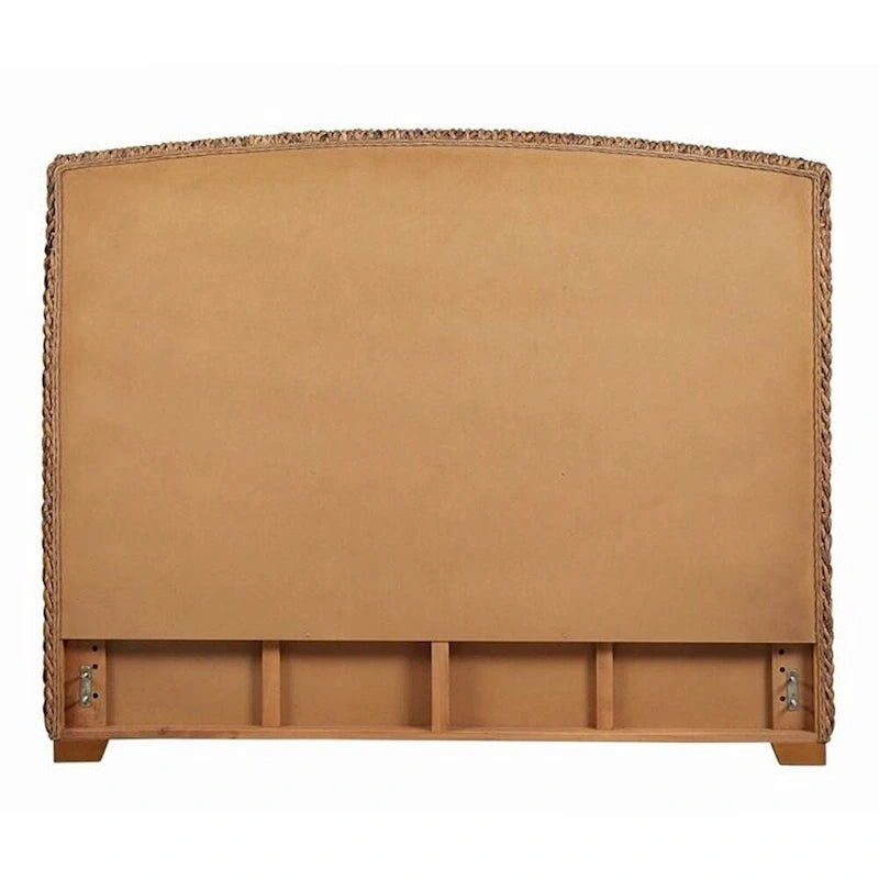 Letto California King Size in Legno Imbottito in Foglie di Banano Intrecciate a Mano, Marrone