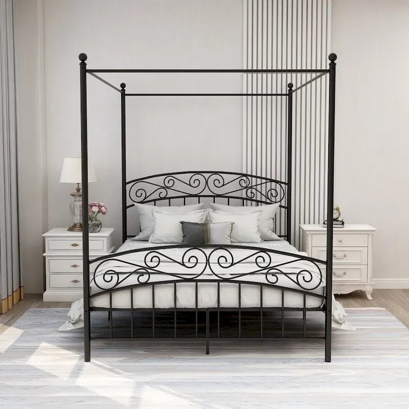 Classico letto a baldacchino in metallo, facile da montare