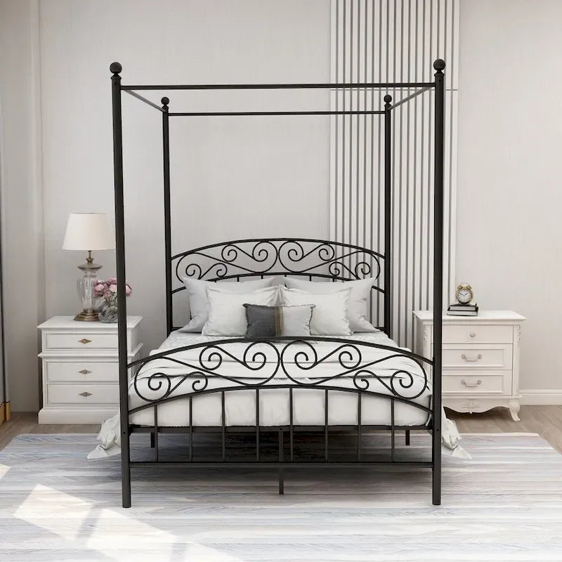 Classico letto a baldacchino in metallo, facile da montare
