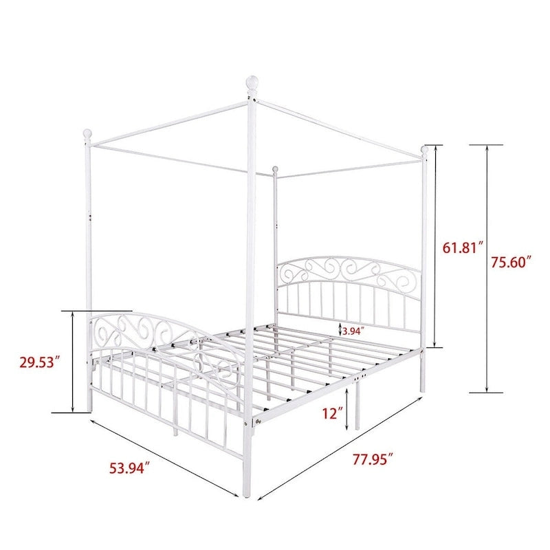 Classico letto a baldacchino in metallo, facile da montare