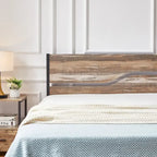 Telaio letto in metallo industriale con testiera in legno, piattaforma letto in metallo per letto singolo/matrimoniale/queen size, non è necessaria la rete a doghe, colore ardesia