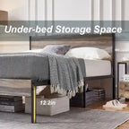 Telaio letto in metallo industriale con testiera in legno, piattaforma letto in metallo per letto singolo/matrimoniale/queen size, non è necessaria la rete a doghe, colore ardesia