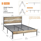 Telaio letto in metallo industriale con testiera in legno, piattaforma letto in metallo per letto singolo/matrimoniale/queen size, non è necessaria la rete a doghe, colore ardesia