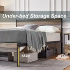 Telaio letto in metallo industriale con testiera in legno, piattaforma letto in metallo per letto singolo/matrimoniale/queen size, non è necessaria la rete a doghe, colore ardesia