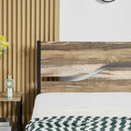 Telaio letto in metallo industriale con testiera in legno, piattaforma letto in metallo per letto singolo/matrimoniale/queen size, non è necessaria la rete a doghe, colore ardesia