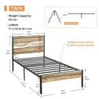 Telaio letto in metallo industriale con testiera in legno, piattaforma letto in metallo per letto singolo/matrimoniale/queen size, non è necessaria la rete a doghe, colore ardesia