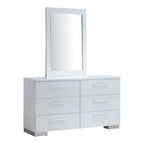 Comò e specchio a 2 pezzi a 6 cassetti, bianco contemporaneo