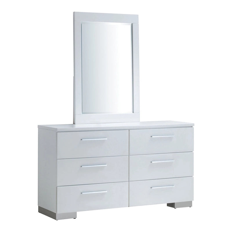 Comò e specchio a 2 pezzi a 6 cassetti, bianco contemporaneo