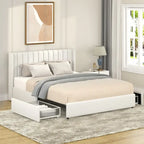Letto con piattaforma imbottito in bouclé Queen Size con cassetto