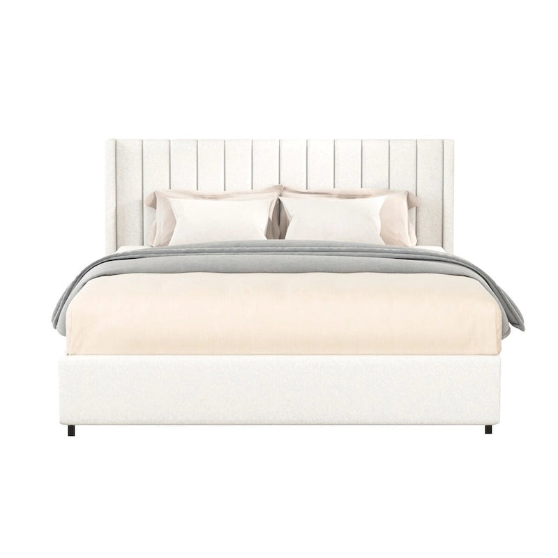 Letto con piattaforma imbottito in bouclé Queen Size con cassetto