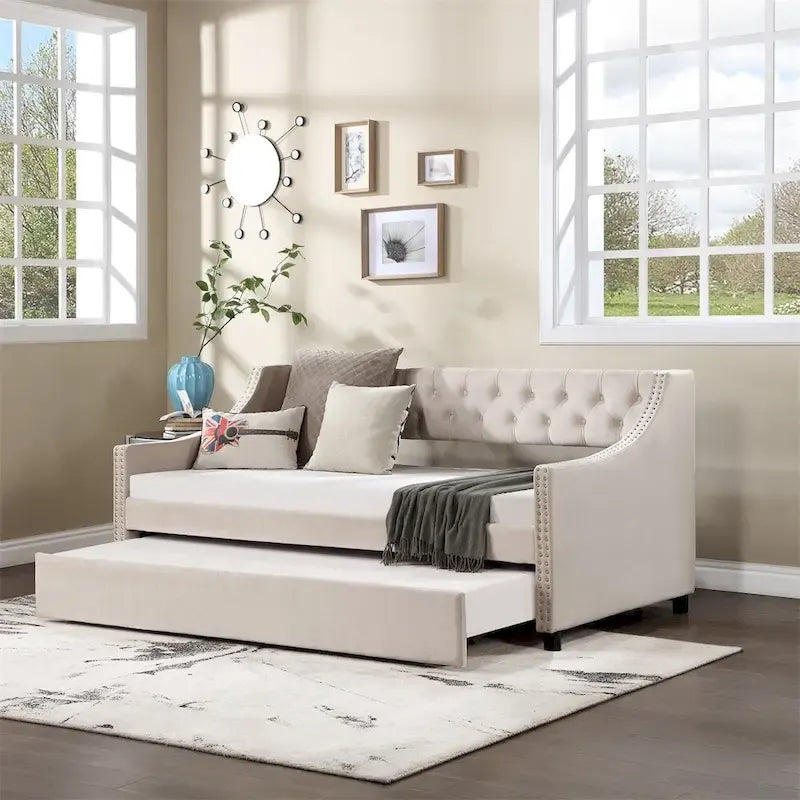 Letto a giorno matrimoniale con rotelle Divano letto imbottito trapuntato con bottoni