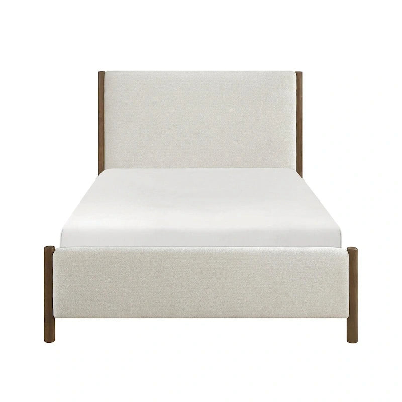 Letto con piattaforma imbottito in ciniglia beige in legno massello 1 pz