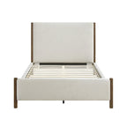 Letto con piattaforma imbottito in ciniglia beige in legno massello 1 pz