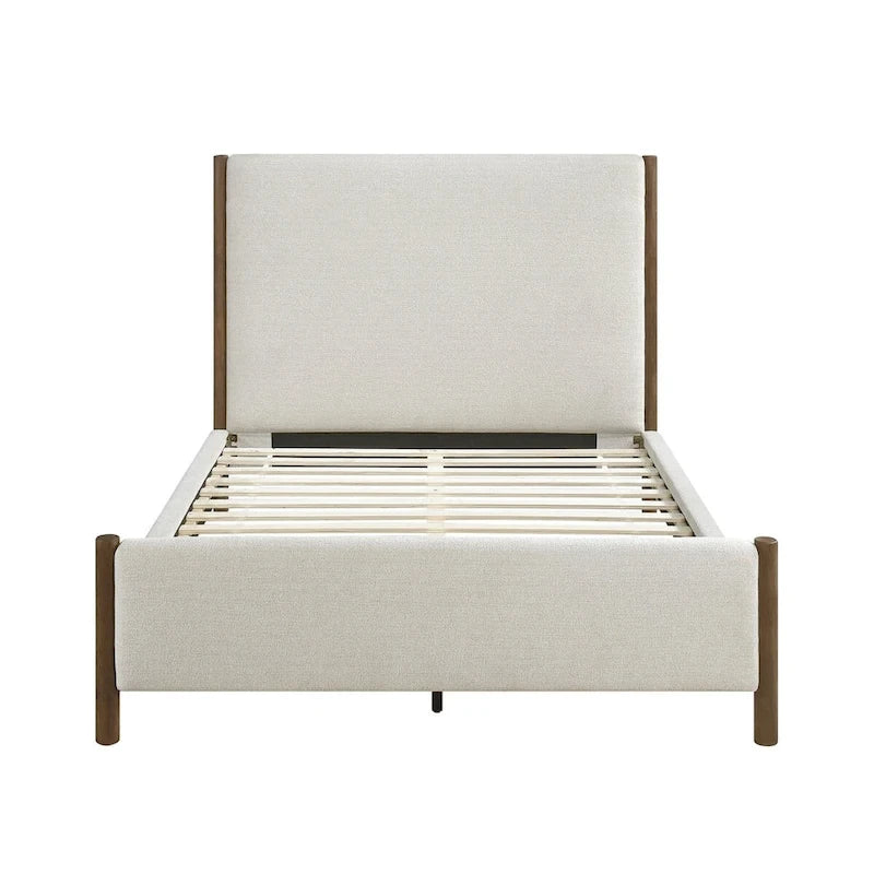 Letto con piattaforma imbottito in ciniglia beige in legno massello 1 pz