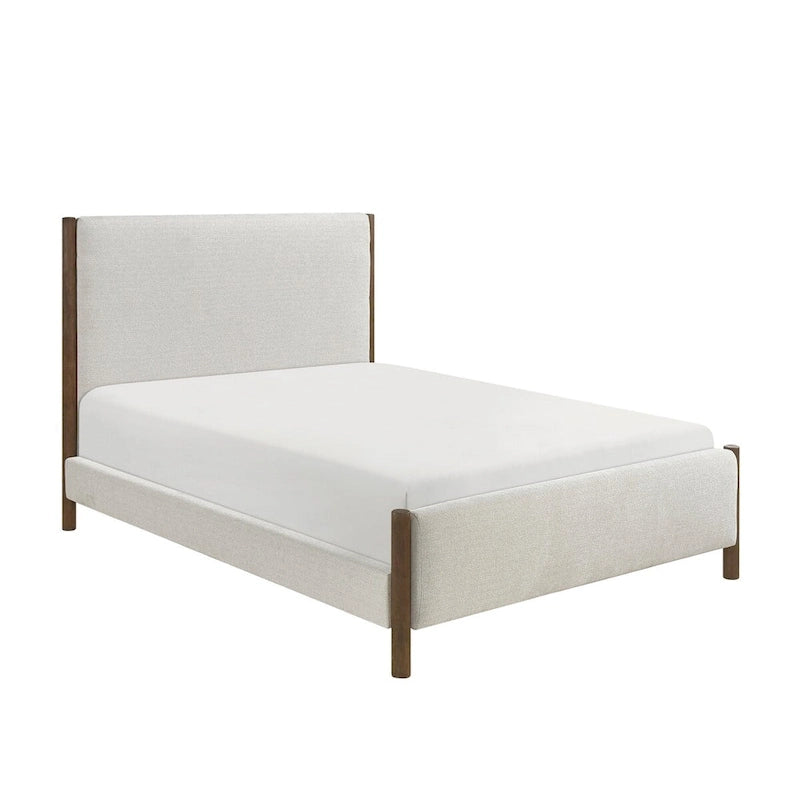 Letto con piattaforma imbottito in ciniglia beige in legno massello 1 pz