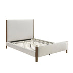 Letto con piattaforma imbottito in ciniglia beige in legno massello 1 pz