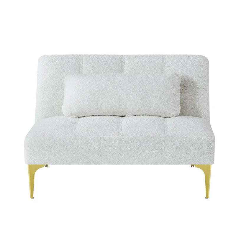 Divano letto futon convertibile con gambe in legno massello in tessuto di lino verde senape