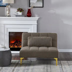 Divano letto futon convertibile con gambe in legno massello in tessuto di lino verde senape