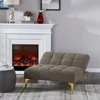 Divano letto futon convertibile con gambe in legno massello in tessuto di lino verde senape
