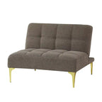 Divano letto futon convertibile con gambe in legno massello in tessuto di lino verde senape