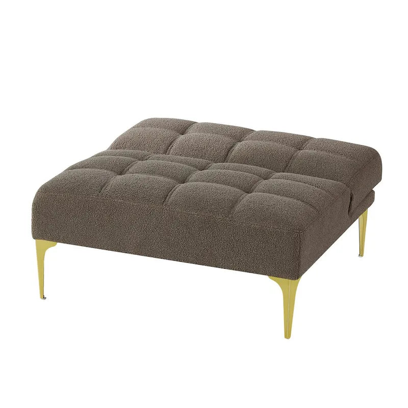 Divano letto futon convertibile con gambe in legno massello in tessuto di lino verde senape