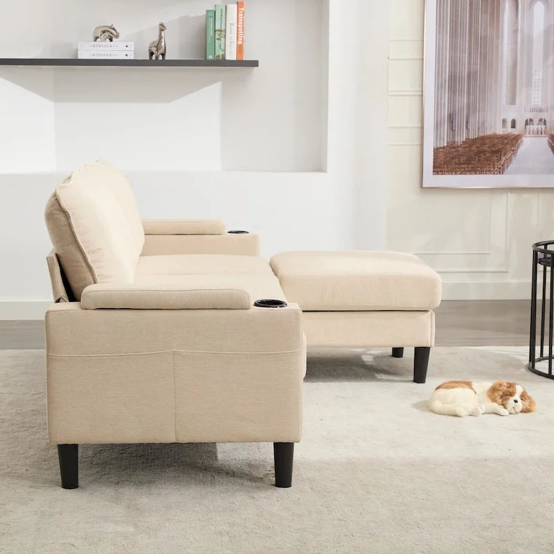 Divano a 3 posti imbottito con pouf contenitore per il soggiorno