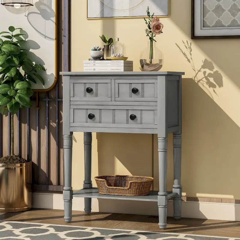 Consolle Stretta da Divano con 3 Cassetti e Ripiano Inferiore