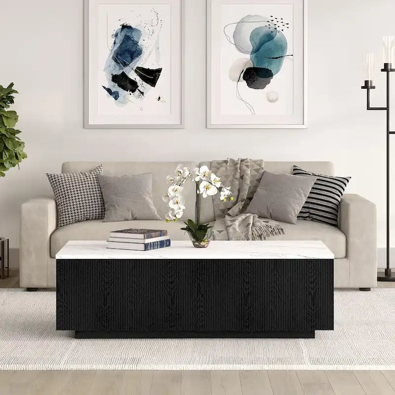 Tavolino rettangolare largo 48" con piano in finto marmo - 47,5 di larghezza