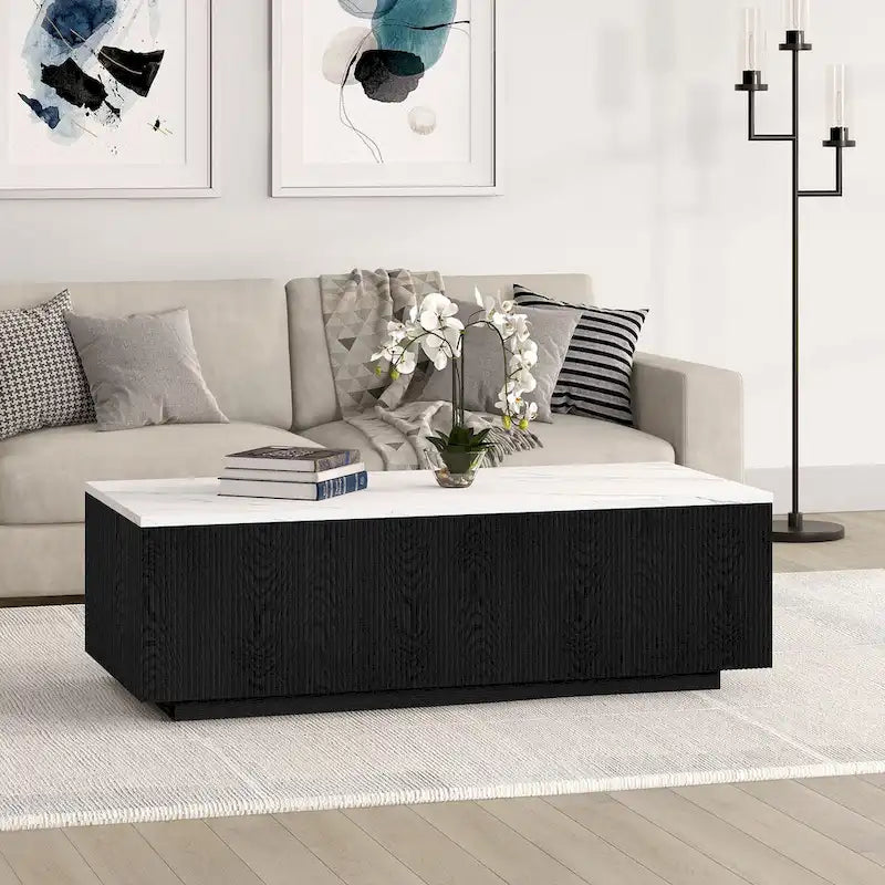 Tavolino rettangolare largo 48" con piano in finto marmo - 47,5 di larghezza