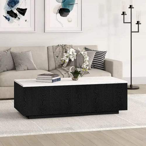 Tavolino rettangolare largo 48" con piano in finto marmo - 47,5 di larghezza