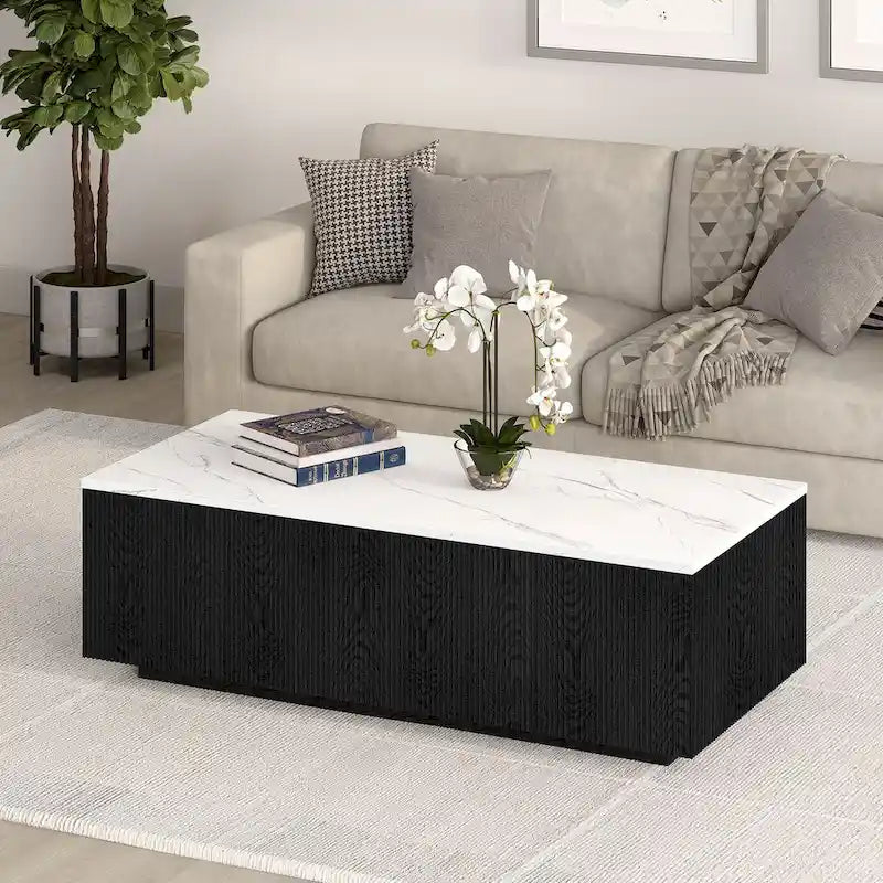 Tavolino rettangolare largo 48" con piano in finto marmo - 47,5 di larghezza
