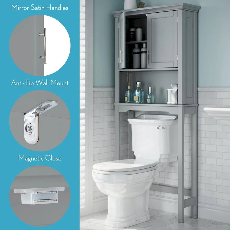 Pensile da bagno salvaspazio sopra il WC con ripiano regolabile – Grigio