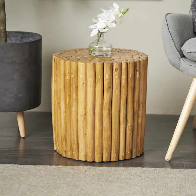 Tavolino d'appoggio in legno di teak fatto a mano con design a grappolo di bastoncini - Marrone