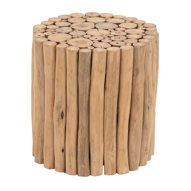 Tavolino d'appoggio in legno di teak fatto a mano con design a grappolo di bastoncini - Marrone
