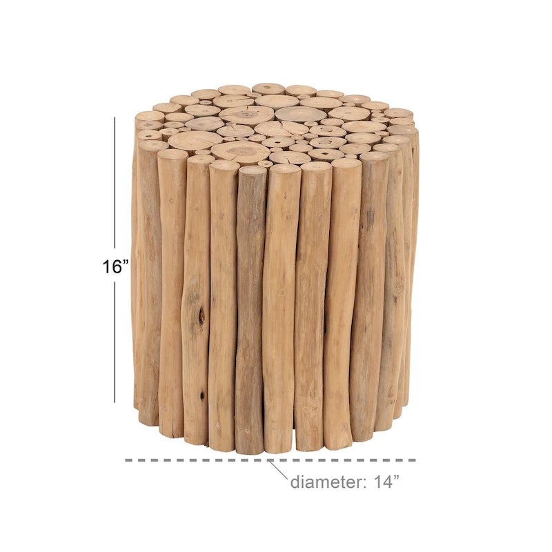 Tavolino d'appoggio in legno di teak fatto a mano con design a grappolo di bastoncini - Marrone